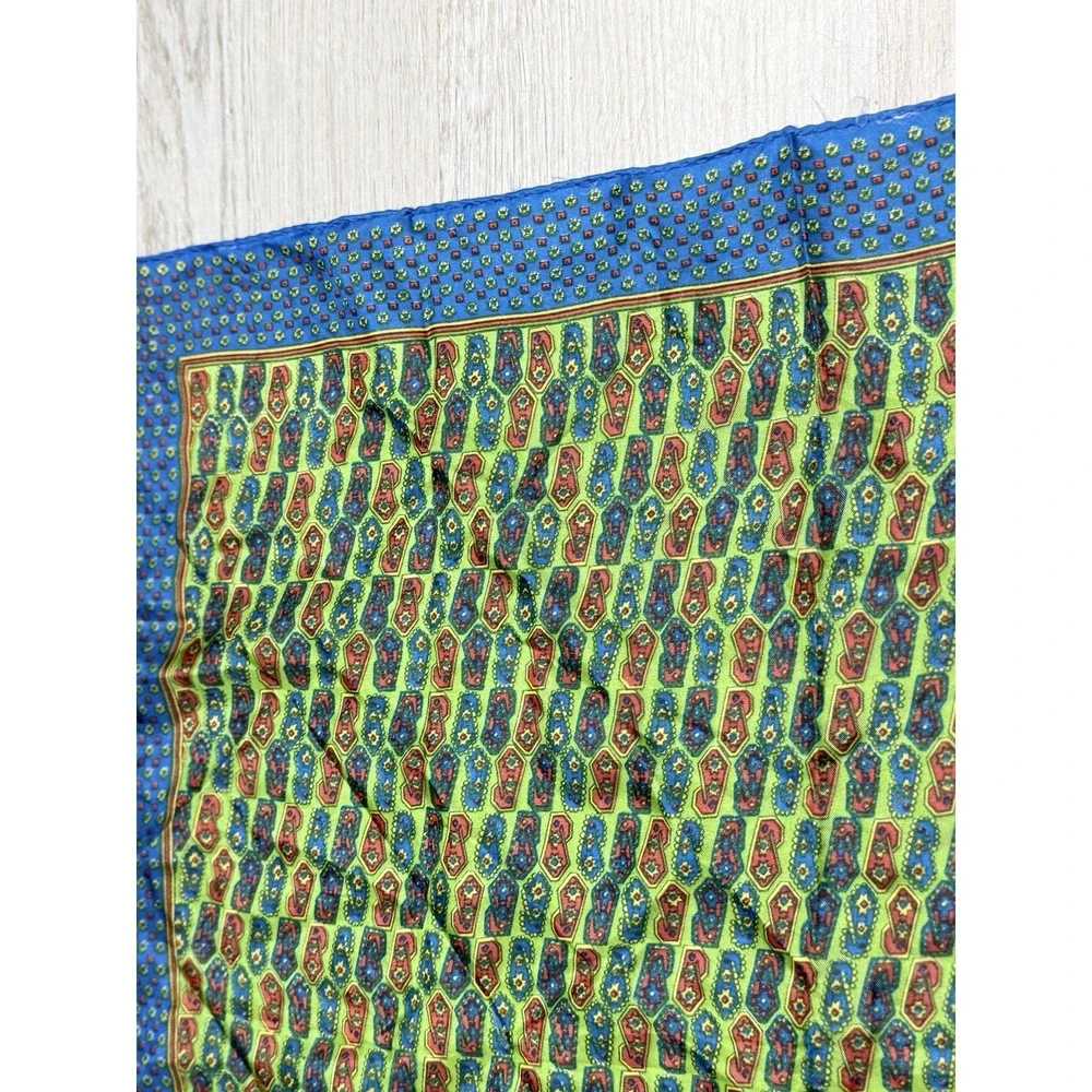 Vintage Sally Gee Rayon Silk Square Scarf Blue Green Paisley Floral 23